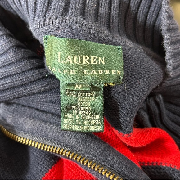 Lauren Ralph Lauren Men's Vintage Sweater Red Navy Striped Gold Crest Sz Medium - Picture 4 of 8
